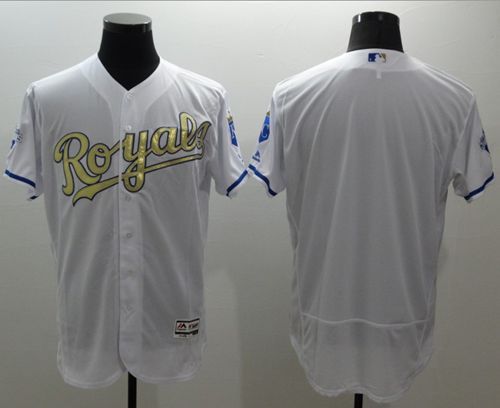 Royals Blank White FlexBase Authentic 2015 World Series Champions Gold Program Stitched MLB Jersey - Click Image to Close